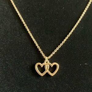Golden Interlinking Delicate Double Heart Pendant‎ Necklace